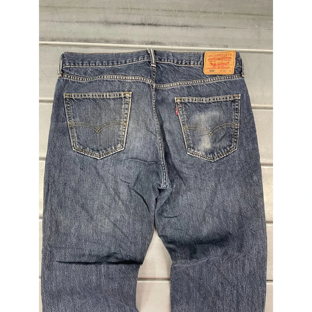 Levis 559 Jeans Mens 36x32 Blue Dark Wash Denim 100% Cotton Relaxed‎ Straight